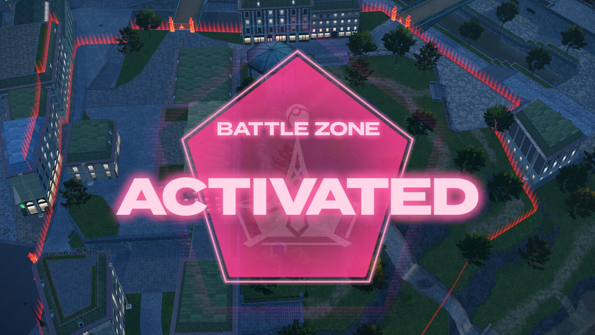 Uma zona de batalha ativando à noite em Pokémon Legends: Za.