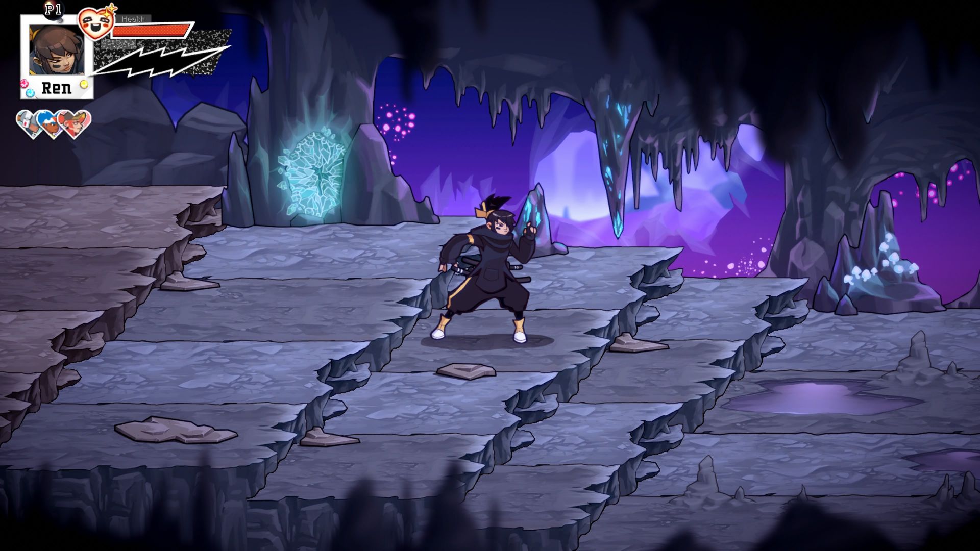 Ren explora um belo nível de caverna.