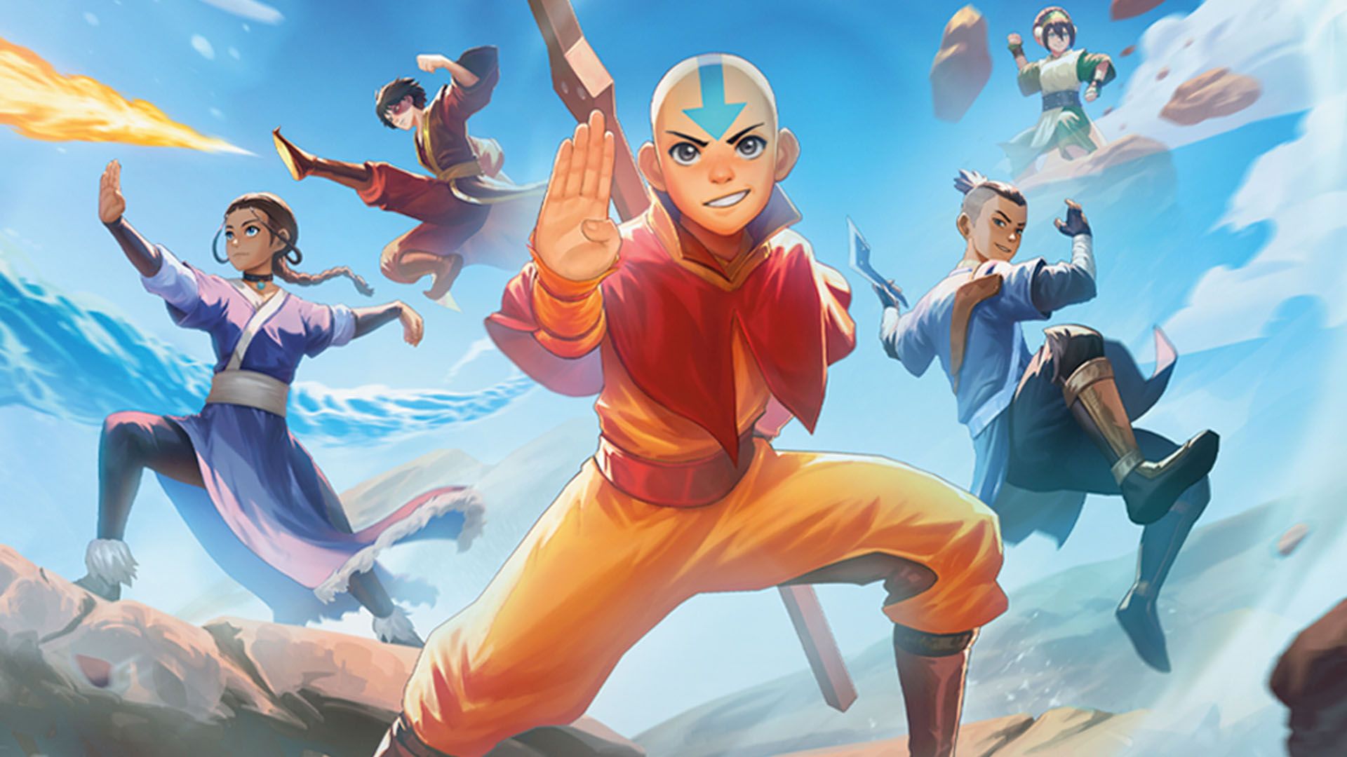 Uma mágica oficial: a arte do encontro do Avatar: The Last Airbender Set mostra todos os personagens principais da série animada original.