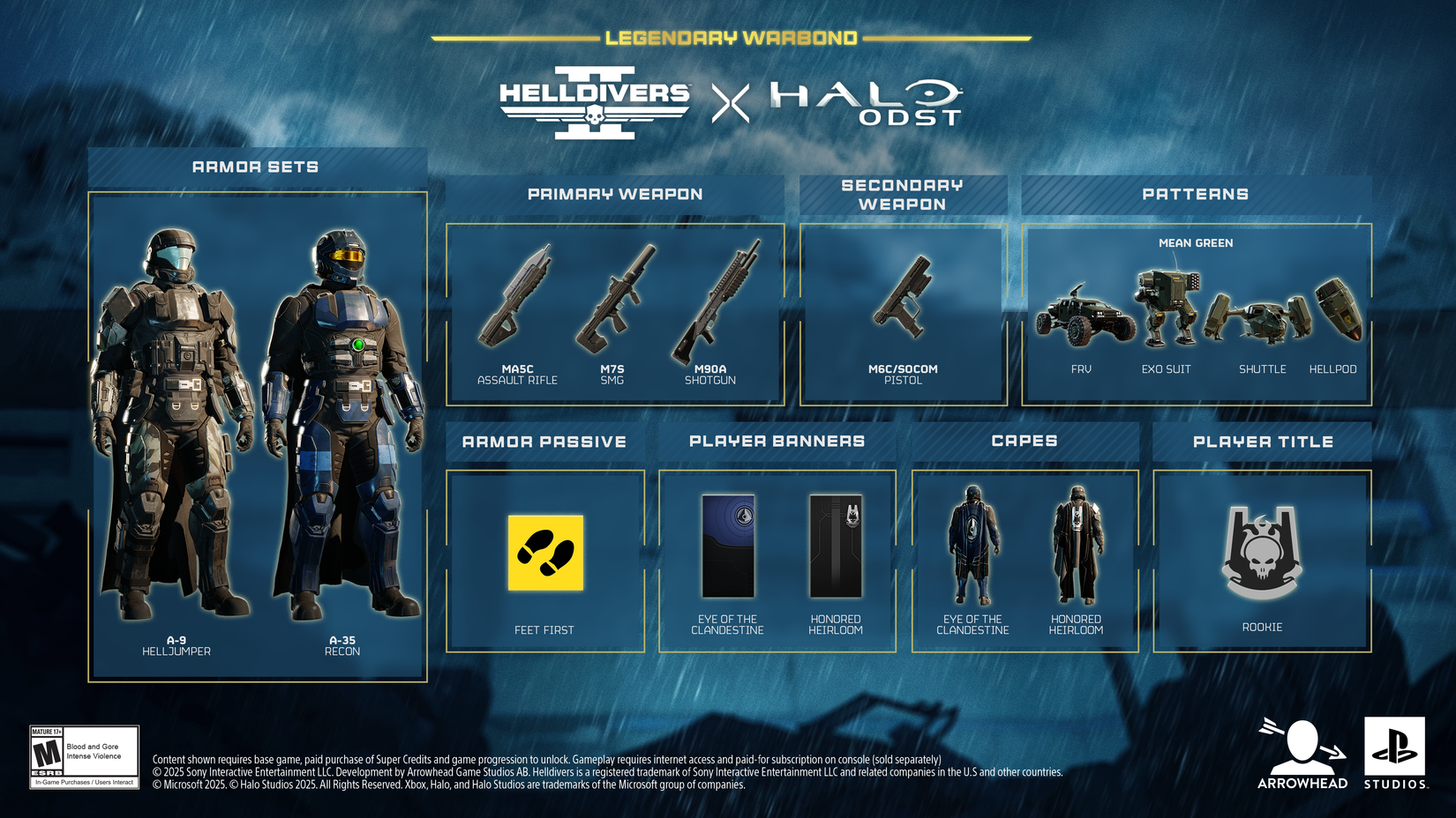 Gráfico mostrando equipamentos para os Helldivers 2 x crossover halo odst.