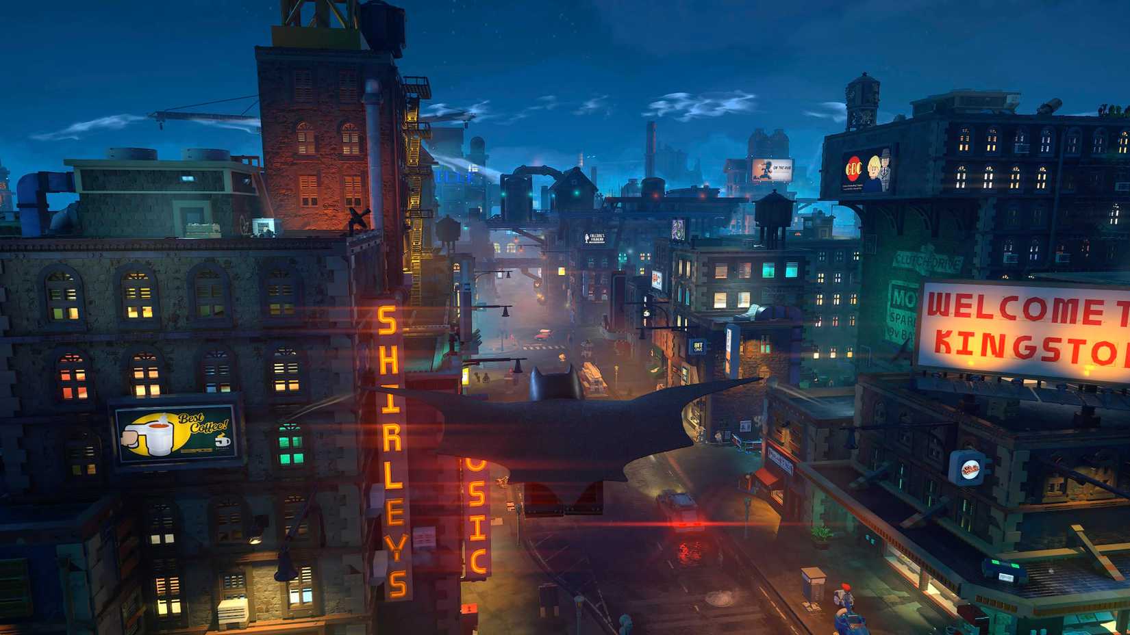 Lego Batman voa pela cidade de Gotham em Knight