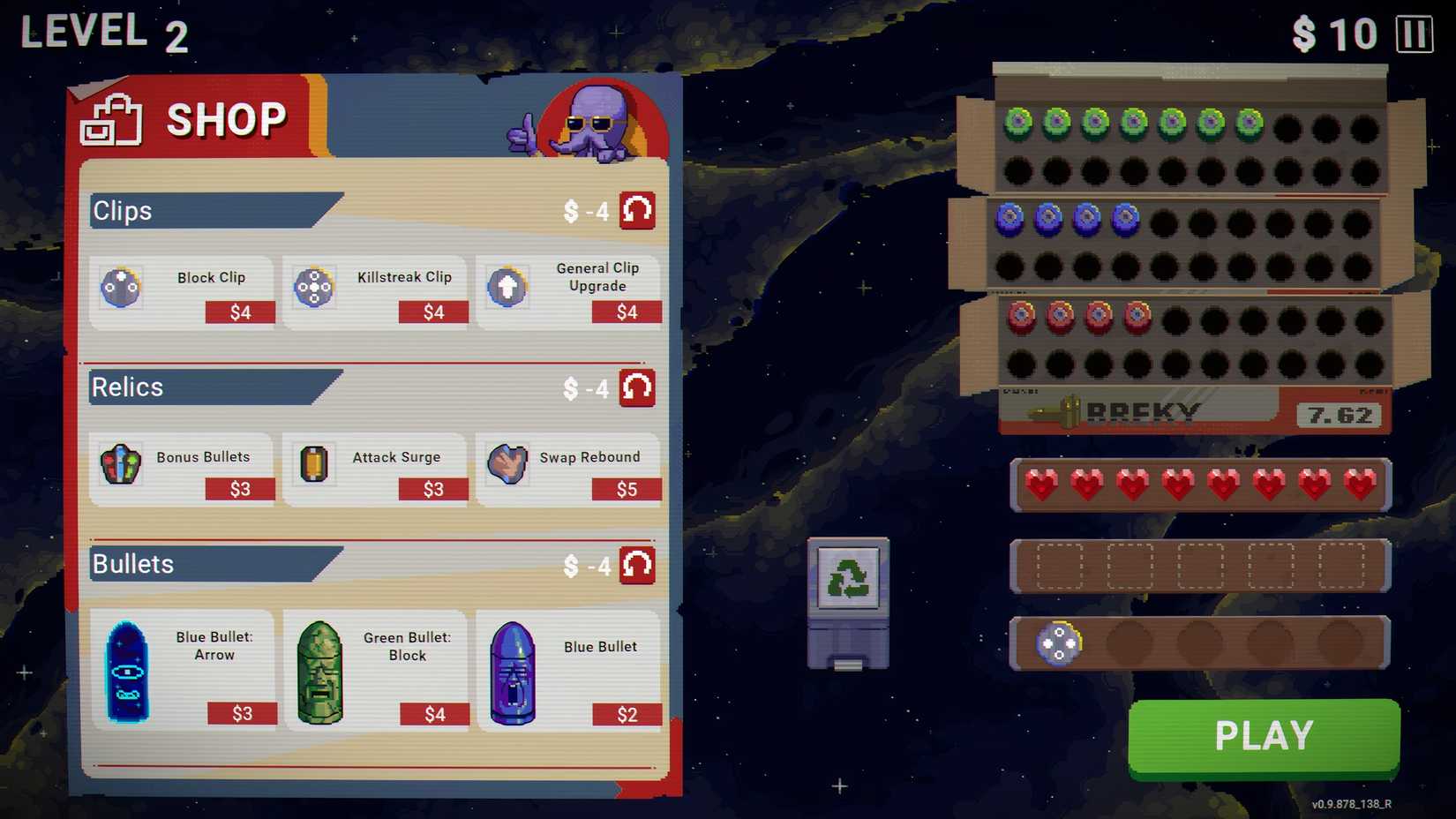 Uma captura de tela da tela de fase da loja em Kill the Brickman