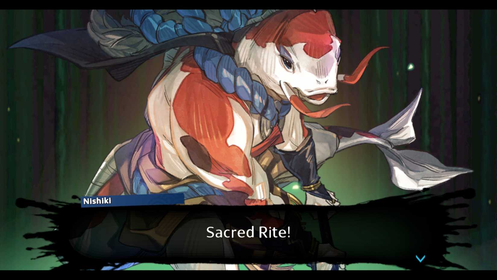 Nishiki realizando um rito sagrado em Towa e os Guardiões da Árvore Sagrada