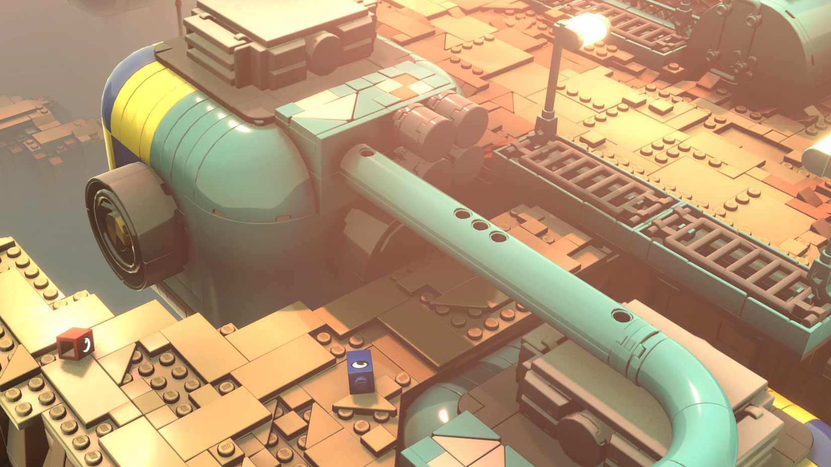 Uma captura de tela oficial de Voyagers Lego mostra os dois personagens ao lado de uma grande estrutura que se assemelha a uma câmera