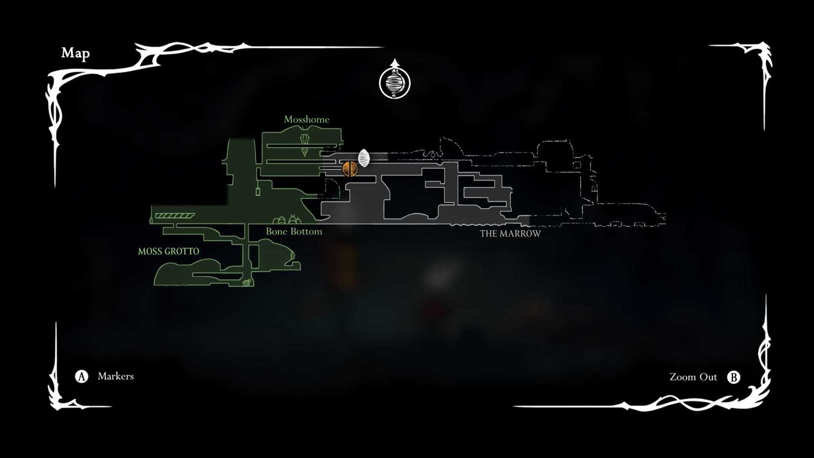 O mapa de Silksong mostra o fundo do osso e alguns outros locais