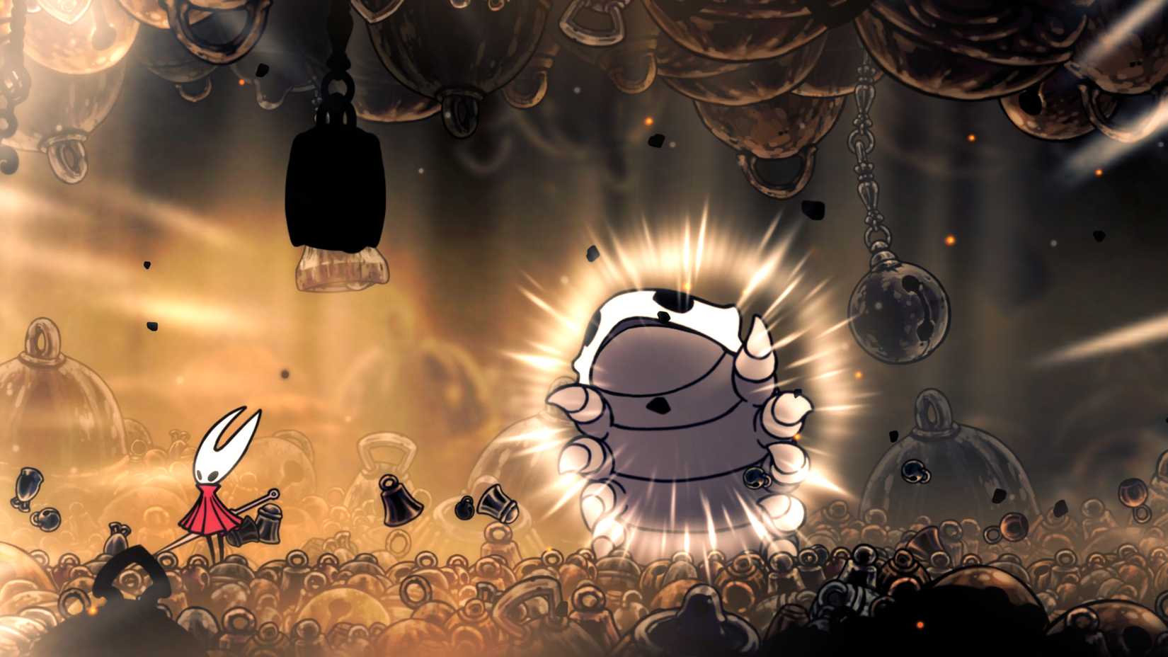O ataque de convocação do sino do Bell Beast em Hollow Knight Silksong.