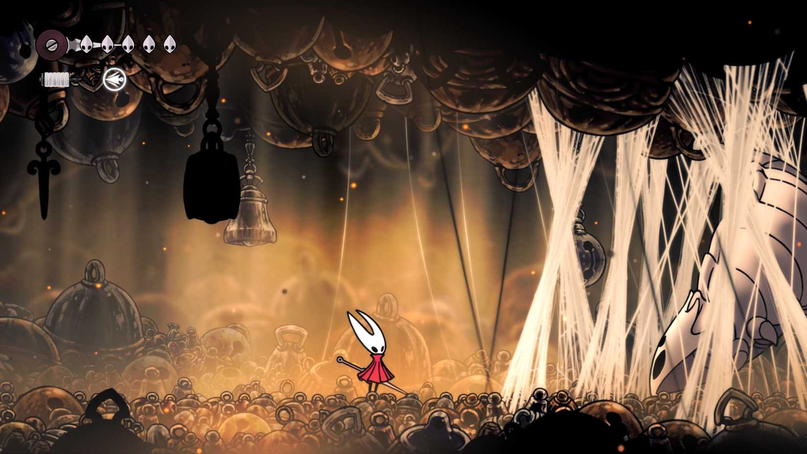A besta de sino emaranhada em Hollow Knight: Silksong.