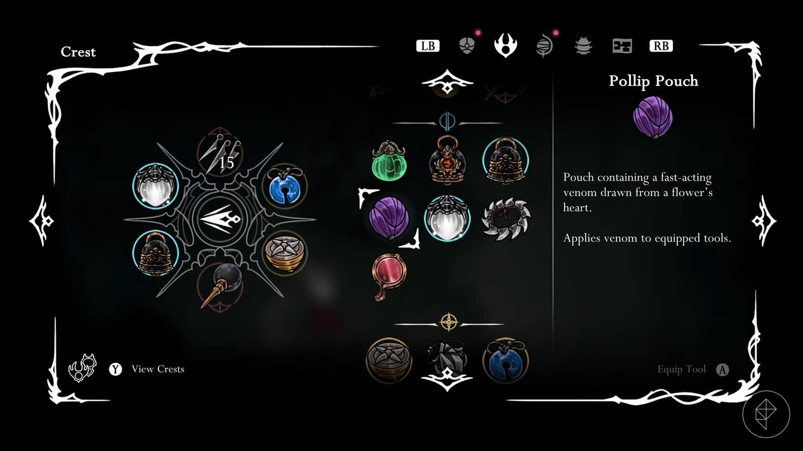 A bolsa de polírio recompensa do "Rito do Polícia" Quest em Hollow Knight: Silksong.