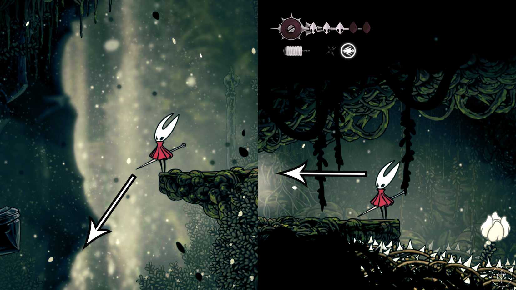 O caminho para a localização do salto de parede de aderência em Hollow Knight: Silksong.