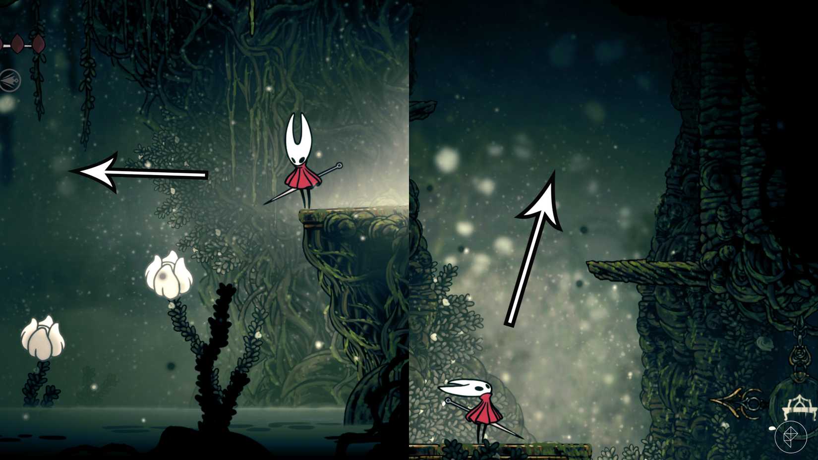 O caminho para a localização do salto de parede de aderência em Hollow Knight: Silksong.