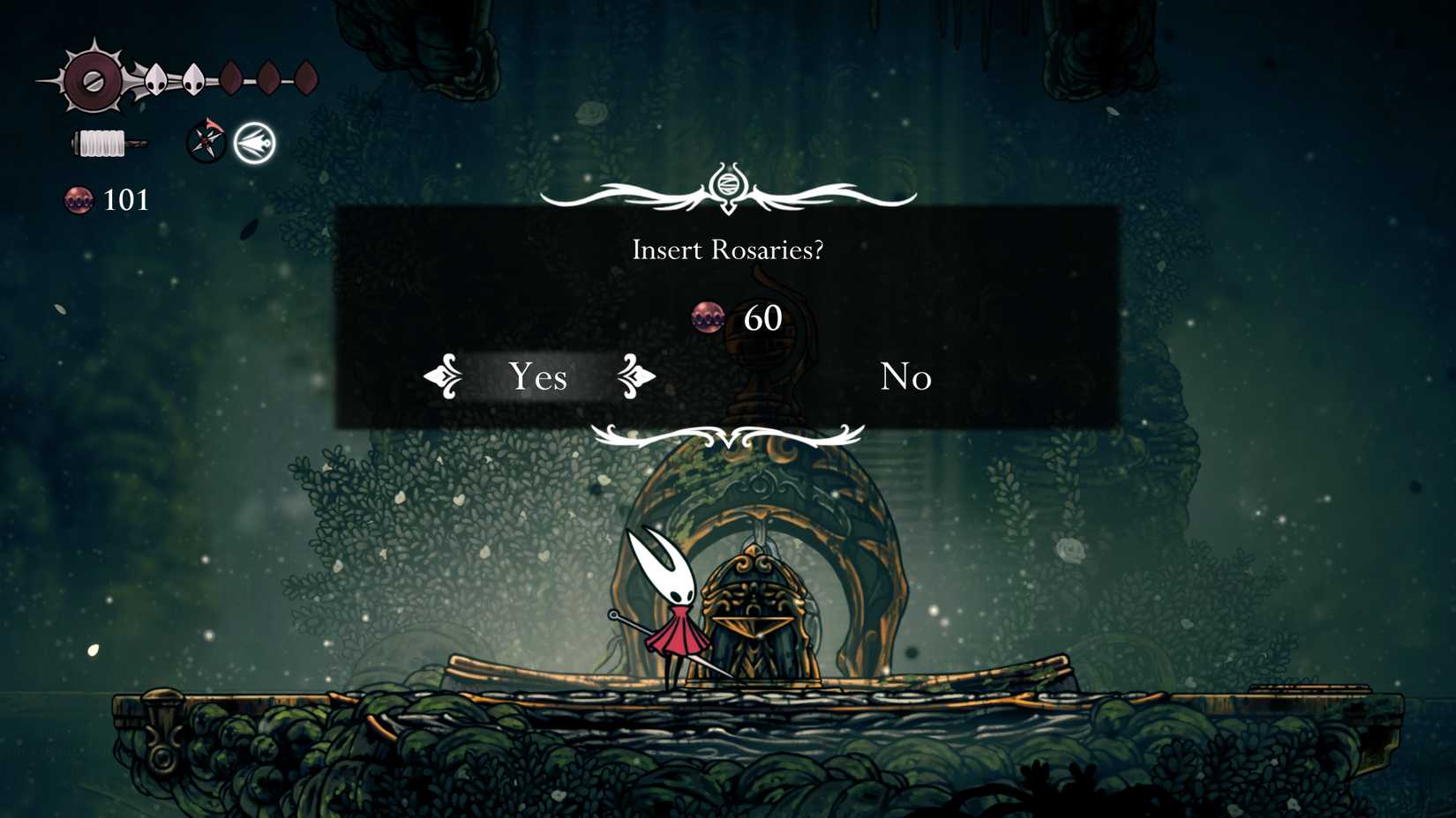 O banco de descanso de Shellwood em Hollow Knight: Silksong.
