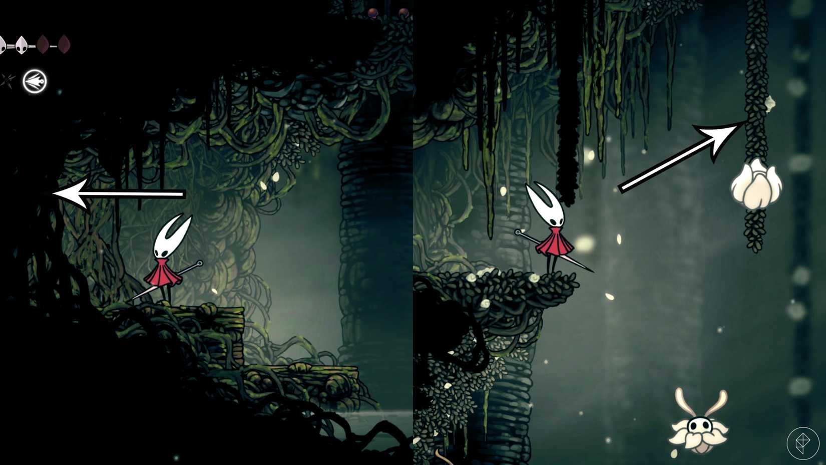 O caminho para a localização do salto de parede de aderência em Hollow Knight: Silksong.