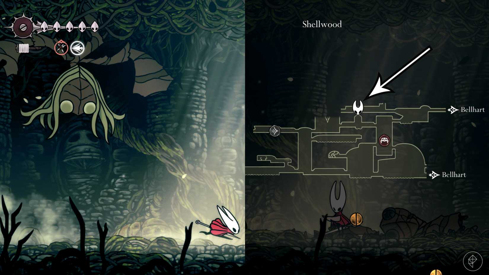 A localização da Bosta da Irmã Splinter em Hollow Knight: Silksong.