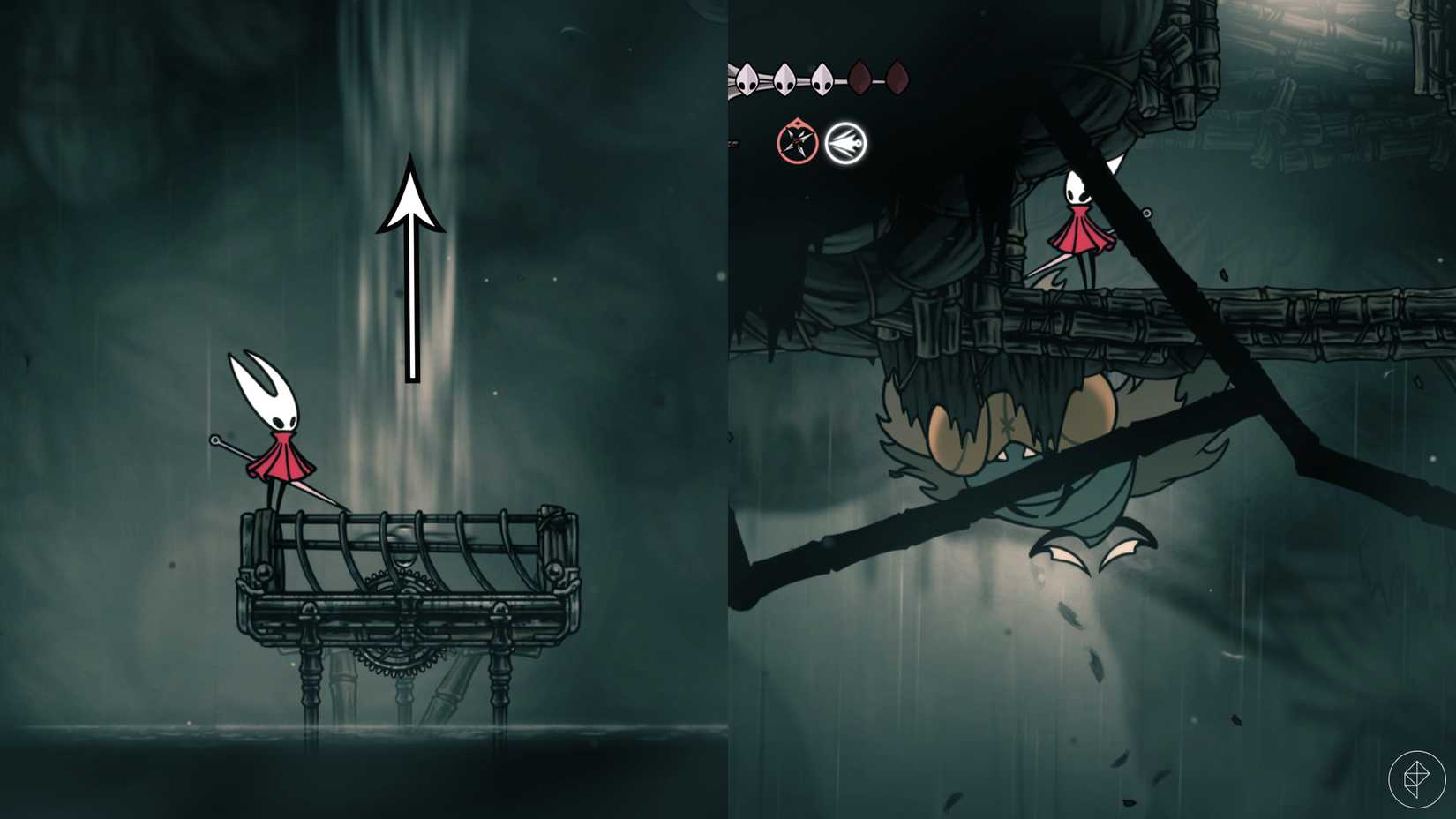 Uma exploração na luta contra chefes de Moorwing em Hollow Knight: Silksong.