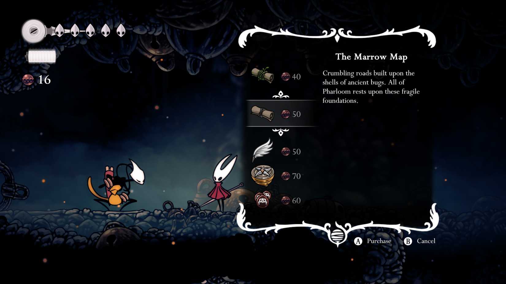 Hornet compra um mapa de Shakra em Silksong