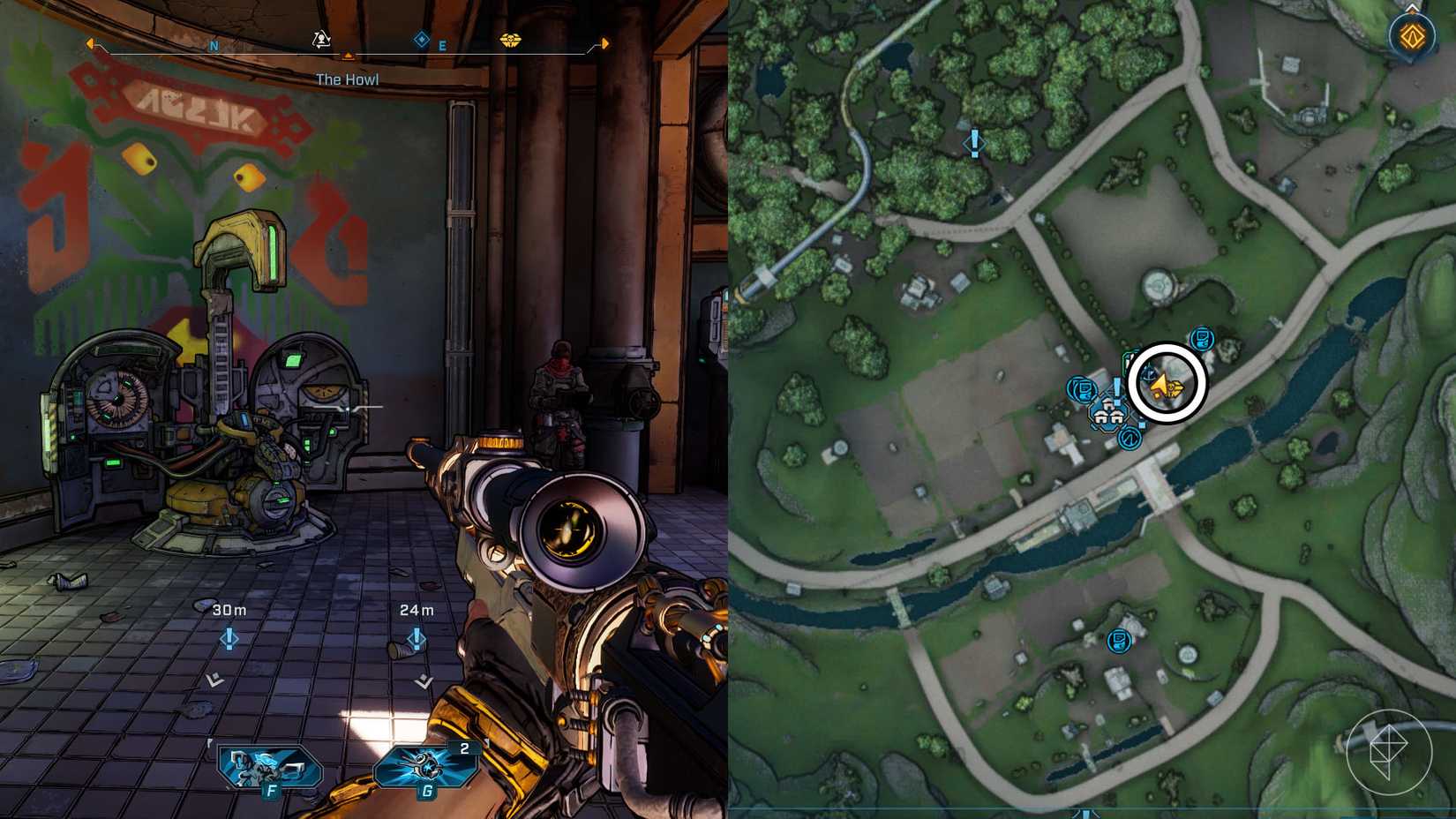 Uma montagem de duas imagens borda 4, mostrando a localização da máquina Respec na área de lançamento