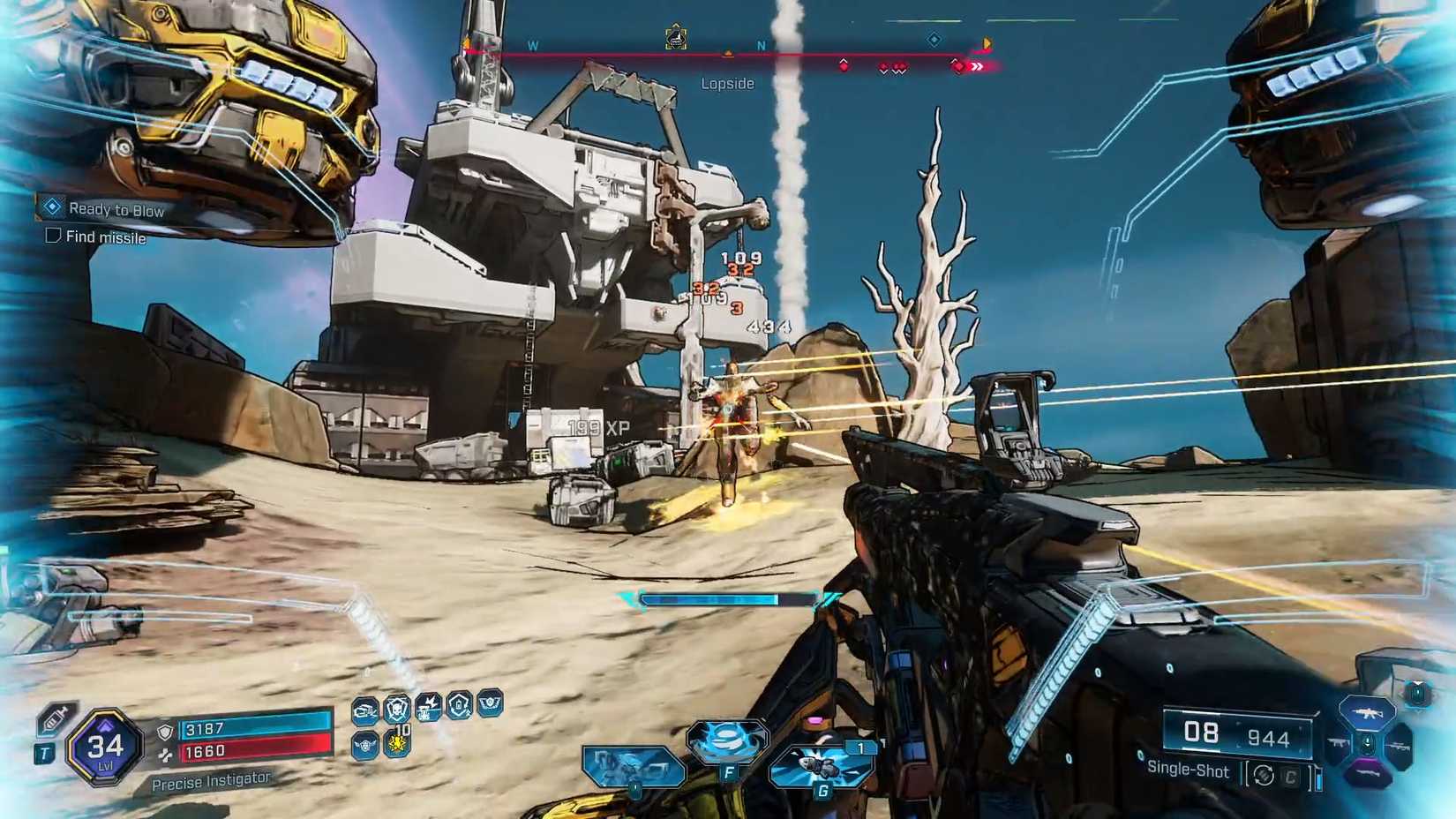 Uma captura de tela Borderlands 4 mostrando um enorme rastreador antigo