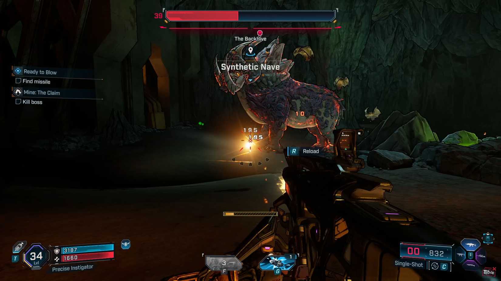 Uma captura de tela de Borderlands 4 mostrando o chefe final em uma das minas de traseiro abandonado