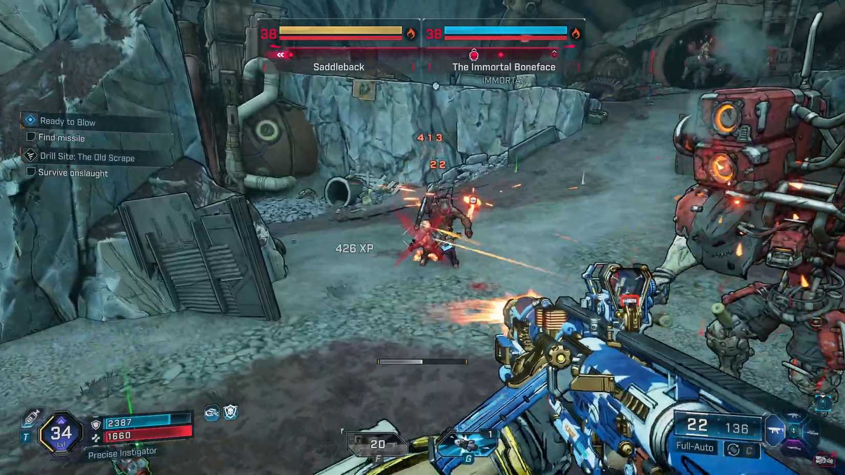 Uma captura de tela Borderlands 4 mostrando alguns inimigos no meio de um local de broca de estripador