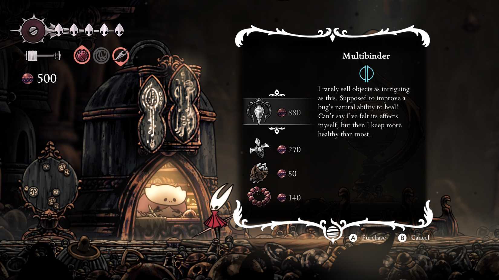 Frey's Shop em Silksong depois de limpar meu correio desaparecido