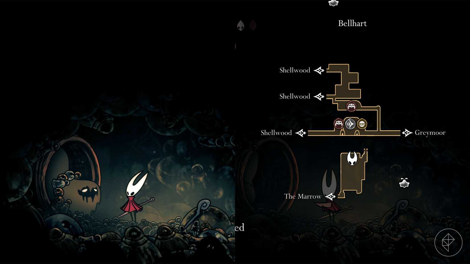 Hornet parado ao lado do eremita em Silksong.