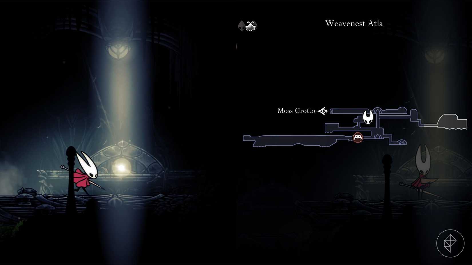 Hornet coletando o criador de armadilhas em Weavenest Alta.