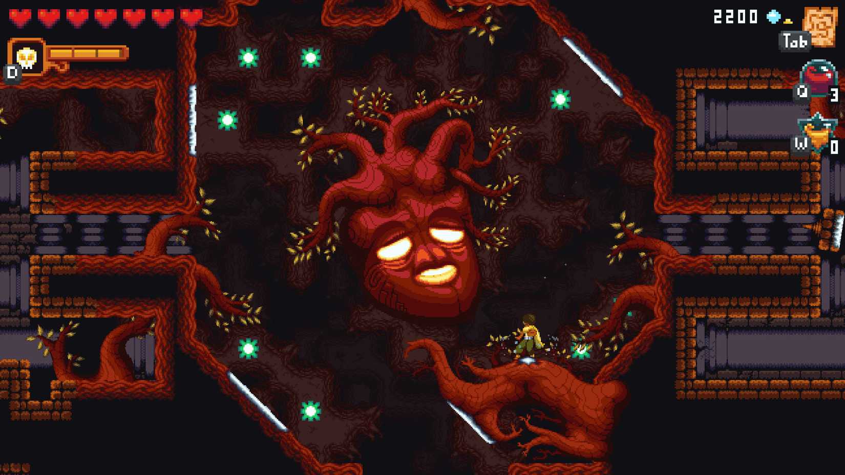 Uma criatura de madeira aparece diante de Dandara.