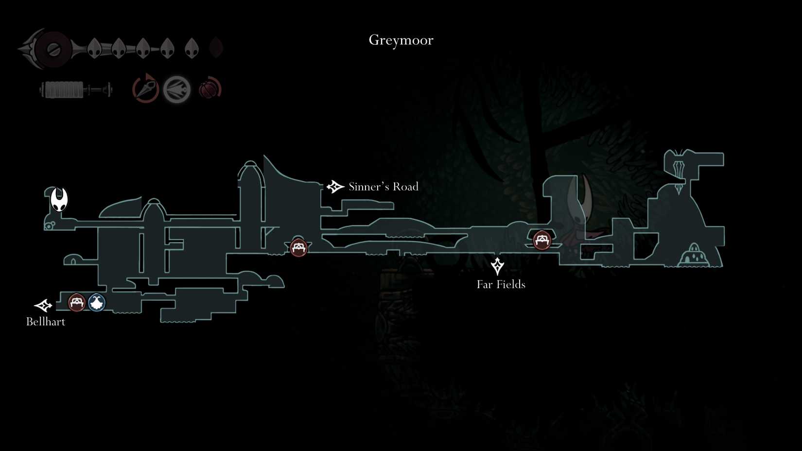Um mapa mostrando onde criar o cafetão em Silksong