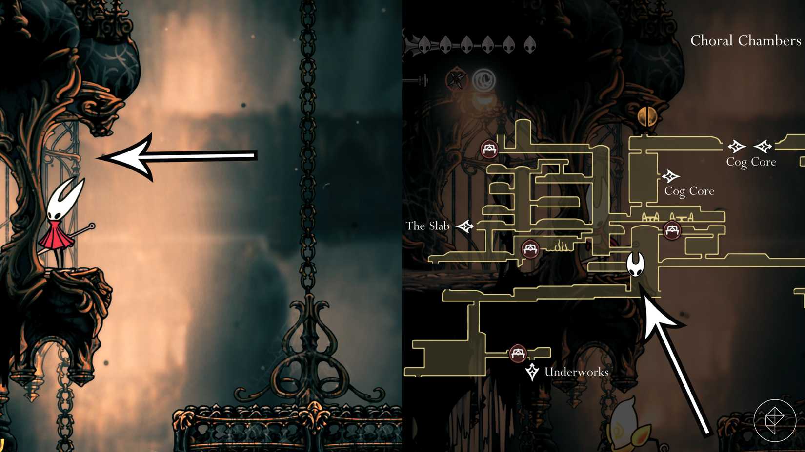 O caminho para a localização de Jubilana em Hollow Knight: Silksong.