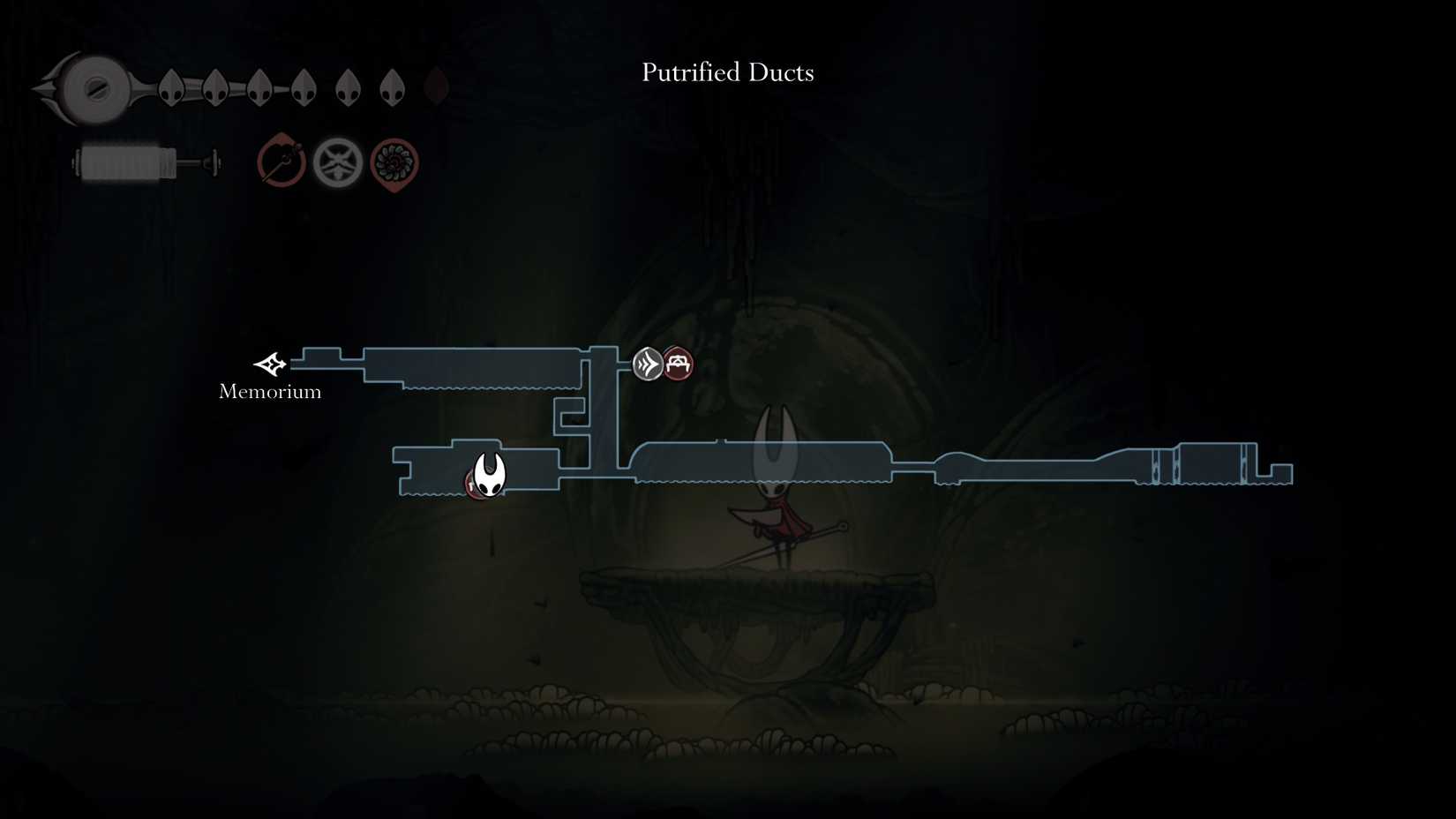 Um mapa mostrando por onde começar a missão do Broodfeast em Silkong