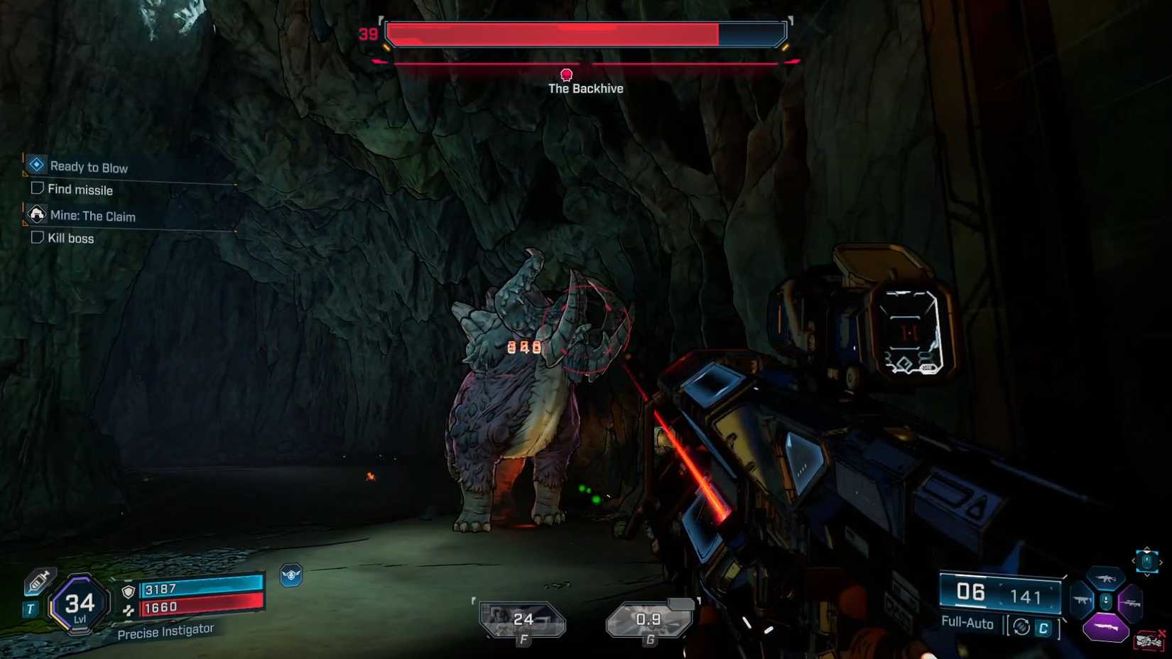 Uma captura de tela de Borderlands 4 mostrando o chefe na reivindicação abandonada da mina