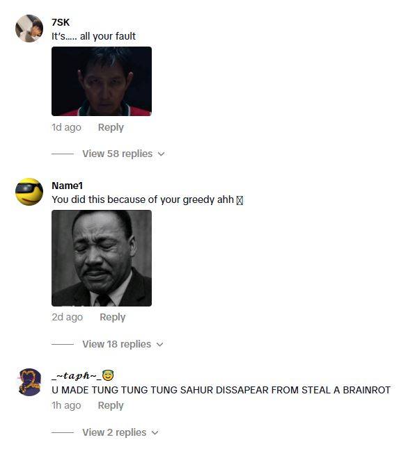 Uma coleção de comentários críticos dos fãs de Tung Tung Tung Sahur, cobrada contra o criador da imagem do meme que uma vez estrelou no jogo Roblox, roubou uma correção. 