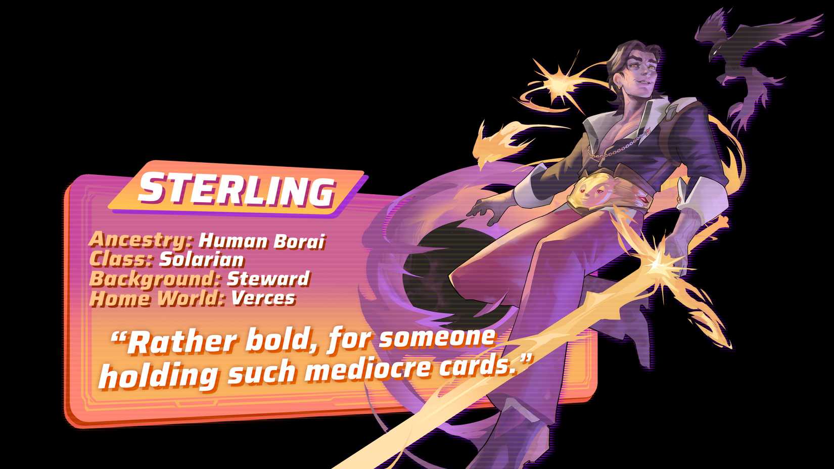 O Borai Sterling humano segura uma espada solar em Starfinder: Afterlight