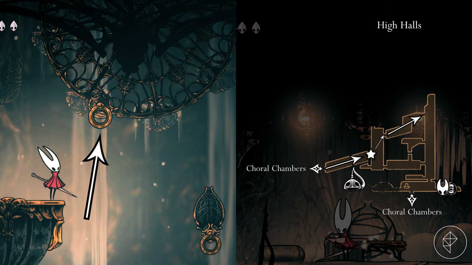 O caminho para a ferramenta Cogfly em Hollow Knight: Silksong.