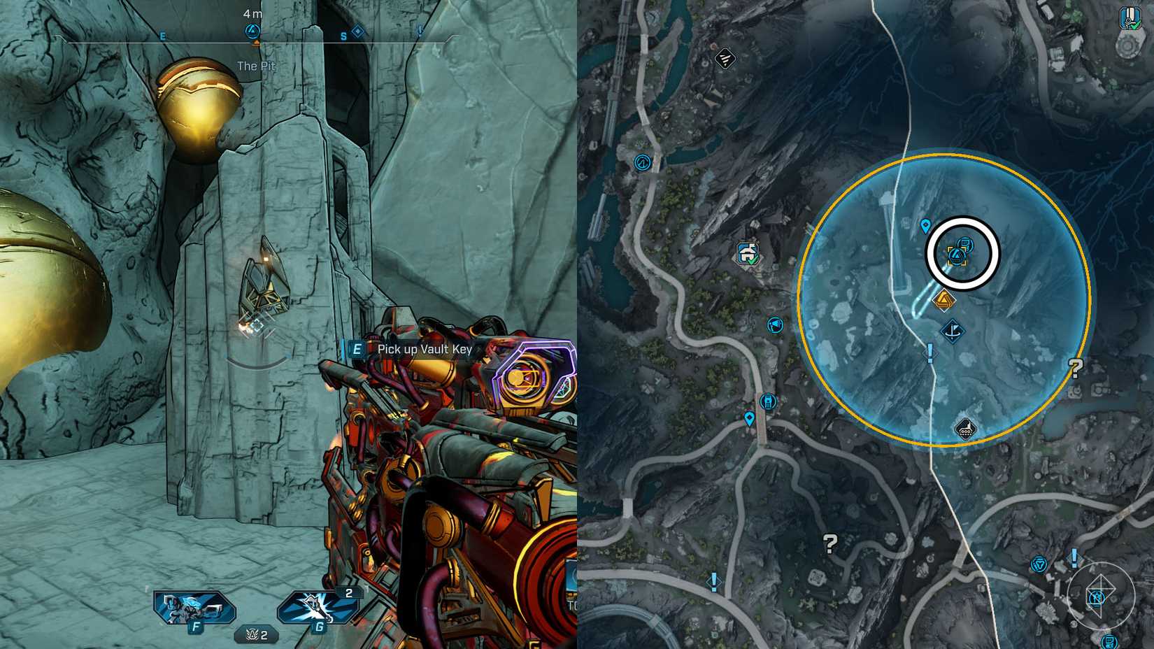 Uma montagem de duas imagens Borderlands 4 mostrando onde os jogadores encontram o segundo fragmento -chave para o Terminus Range Vault