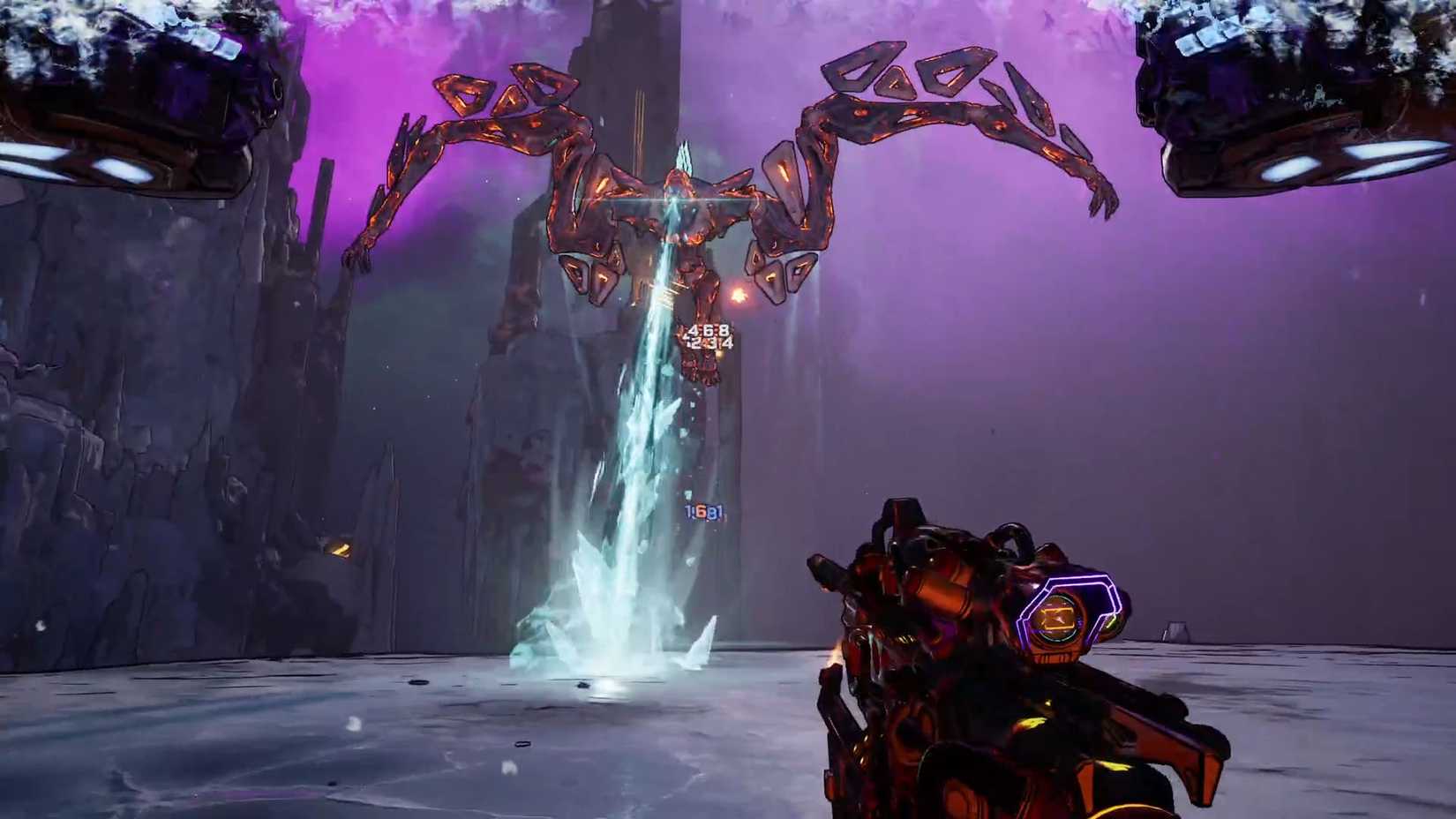 Uma captura de tela Borderlands 4 mostrando origos usando seu ataque de respiração no gelo