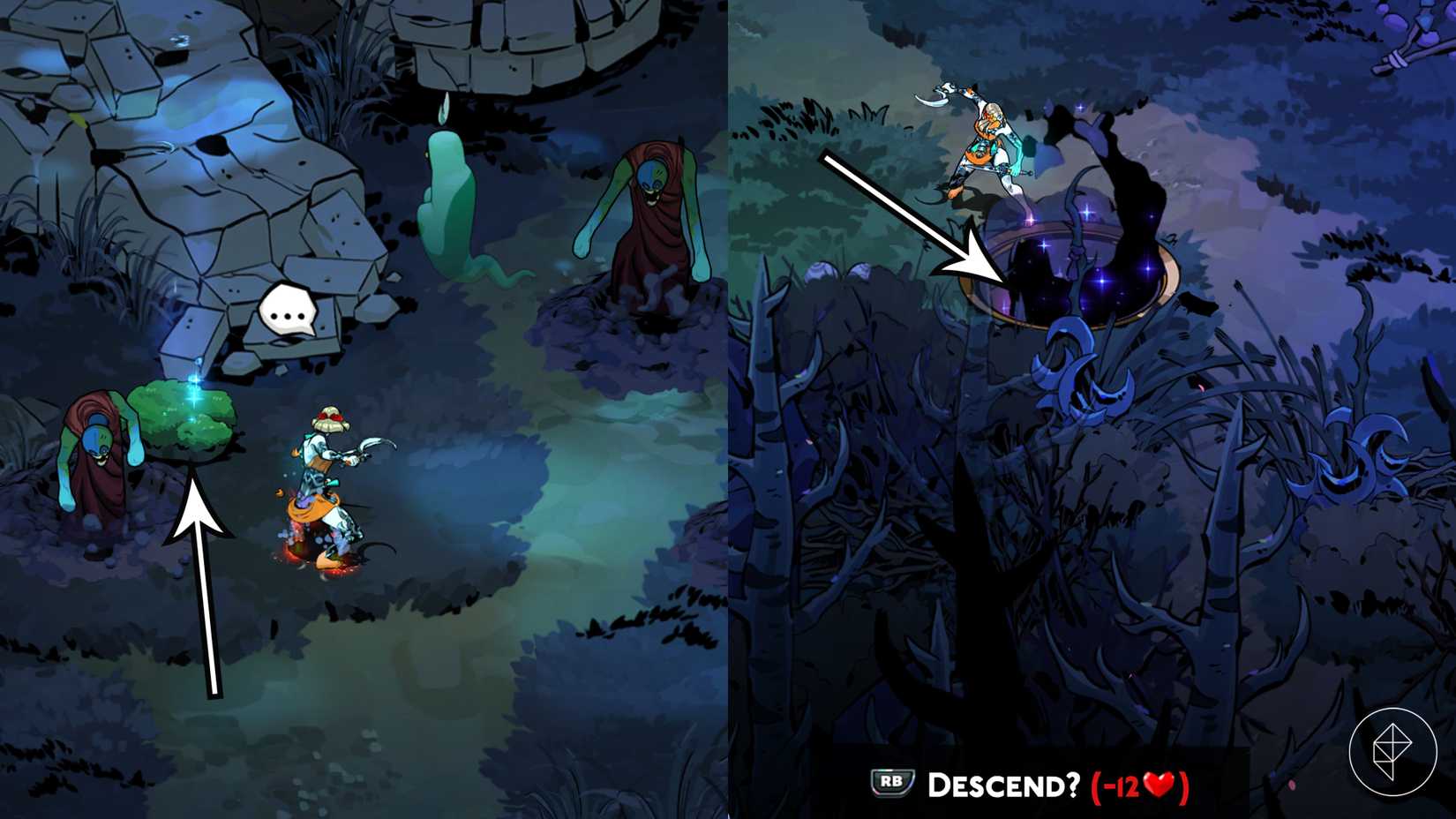 Um pedaço de musgo e a entrada para o caos em Hades 2.