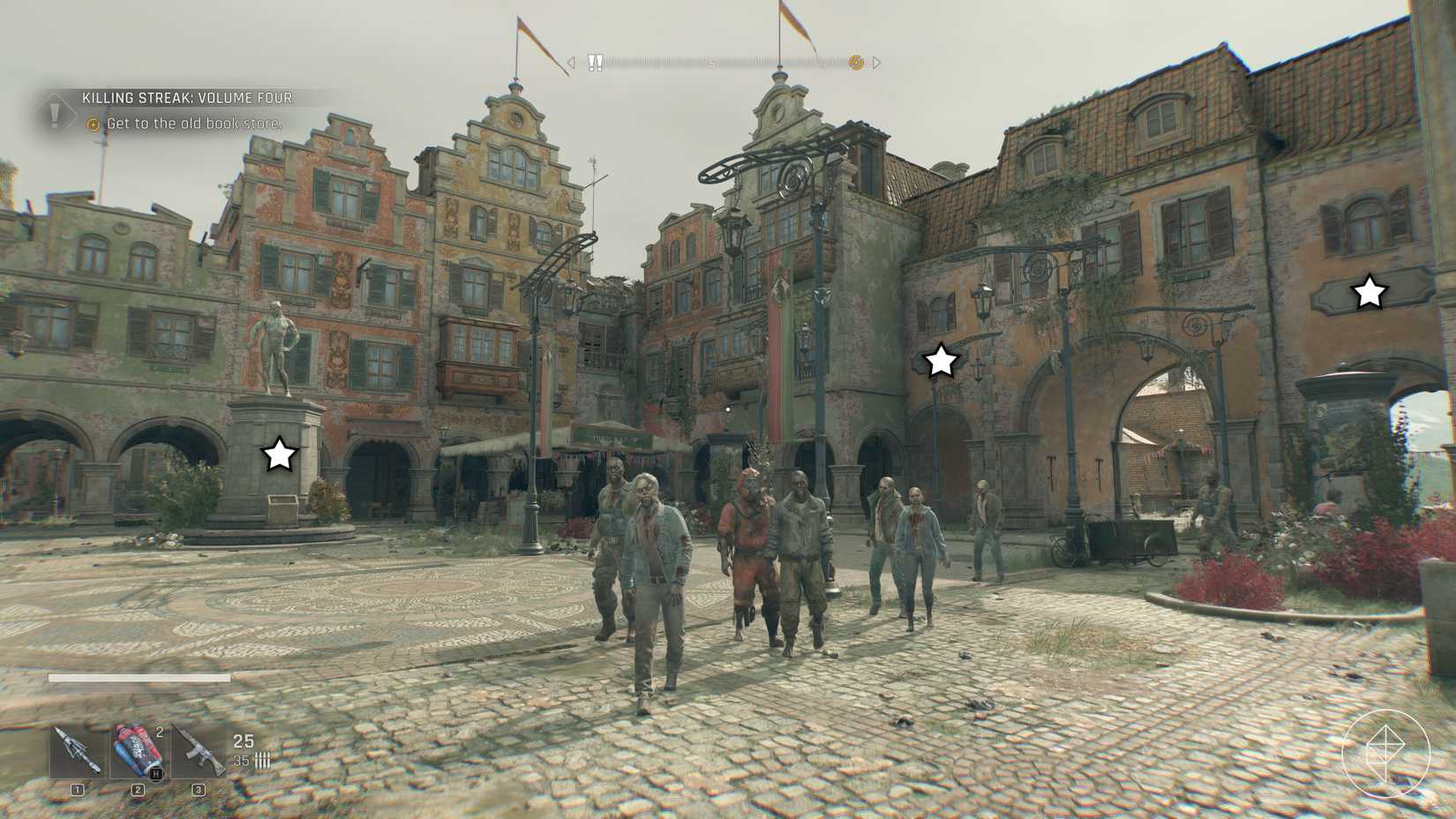 Locais da crista ao redor da estátua da prefeitura sob a luz moribunda: a besta.