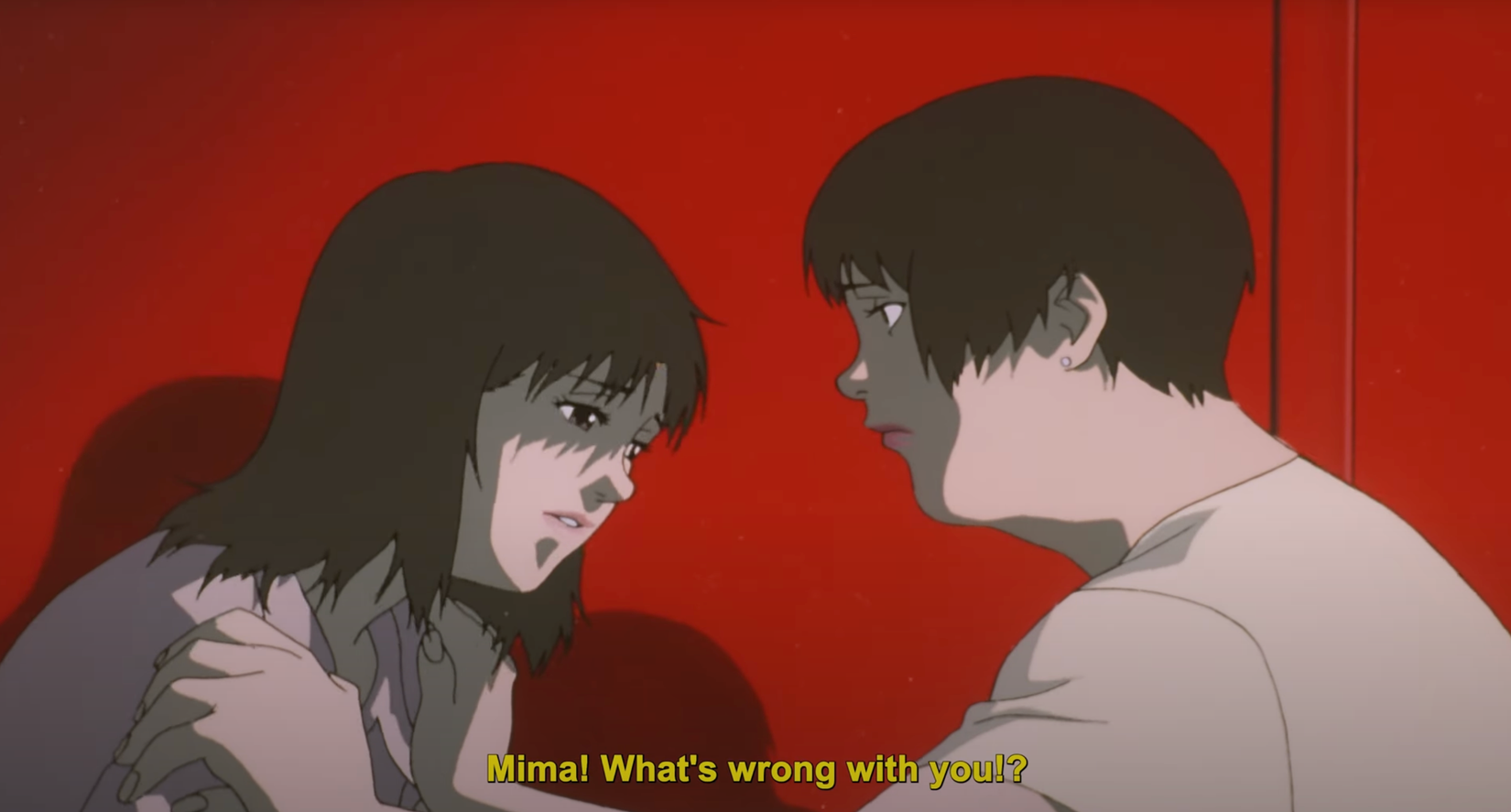 Blue perfeito ainda: duas mulheres em pé na frente de uma parede vermelha