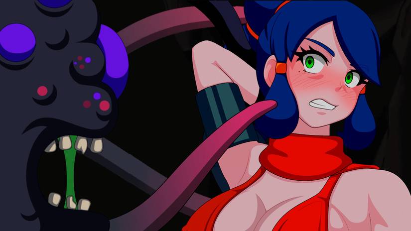 Uma captura de tela de corações pesados ​​apresentando seu protagonista sendo ameaçado com um tentáculo monstro