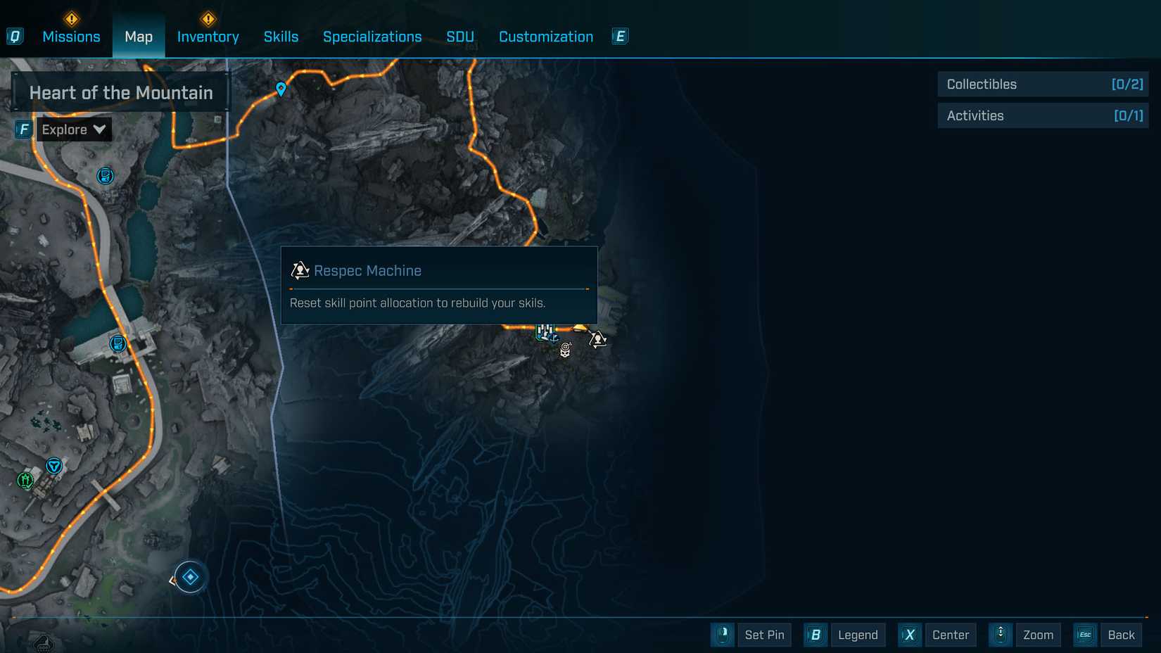 Uma captura de tela Borderlands 4 mostrando o mapa e o ícone representando a máquina RespeC