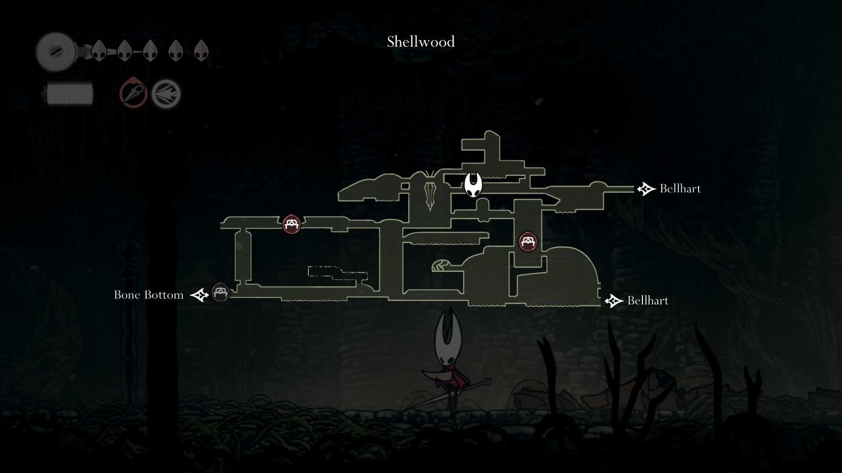 Um mapa mostrando Hornet na Arena Sister Splinter em Silkong