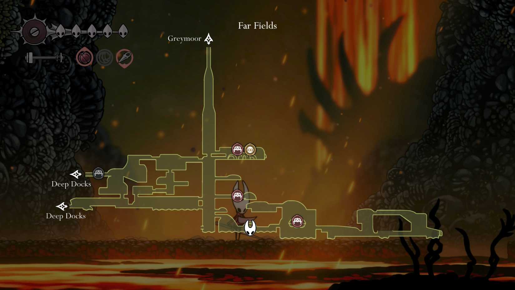 Um mapa mostrando onde encontrar o quarto coro em Silksong