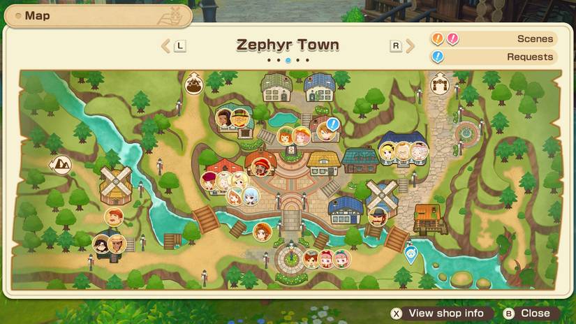 Imagem de Story of Seasons Grand Bazaar. Ele descreve um mapa e um ícone em que o personagem do jogador deve ficar para encontrar o primeiro frango.
