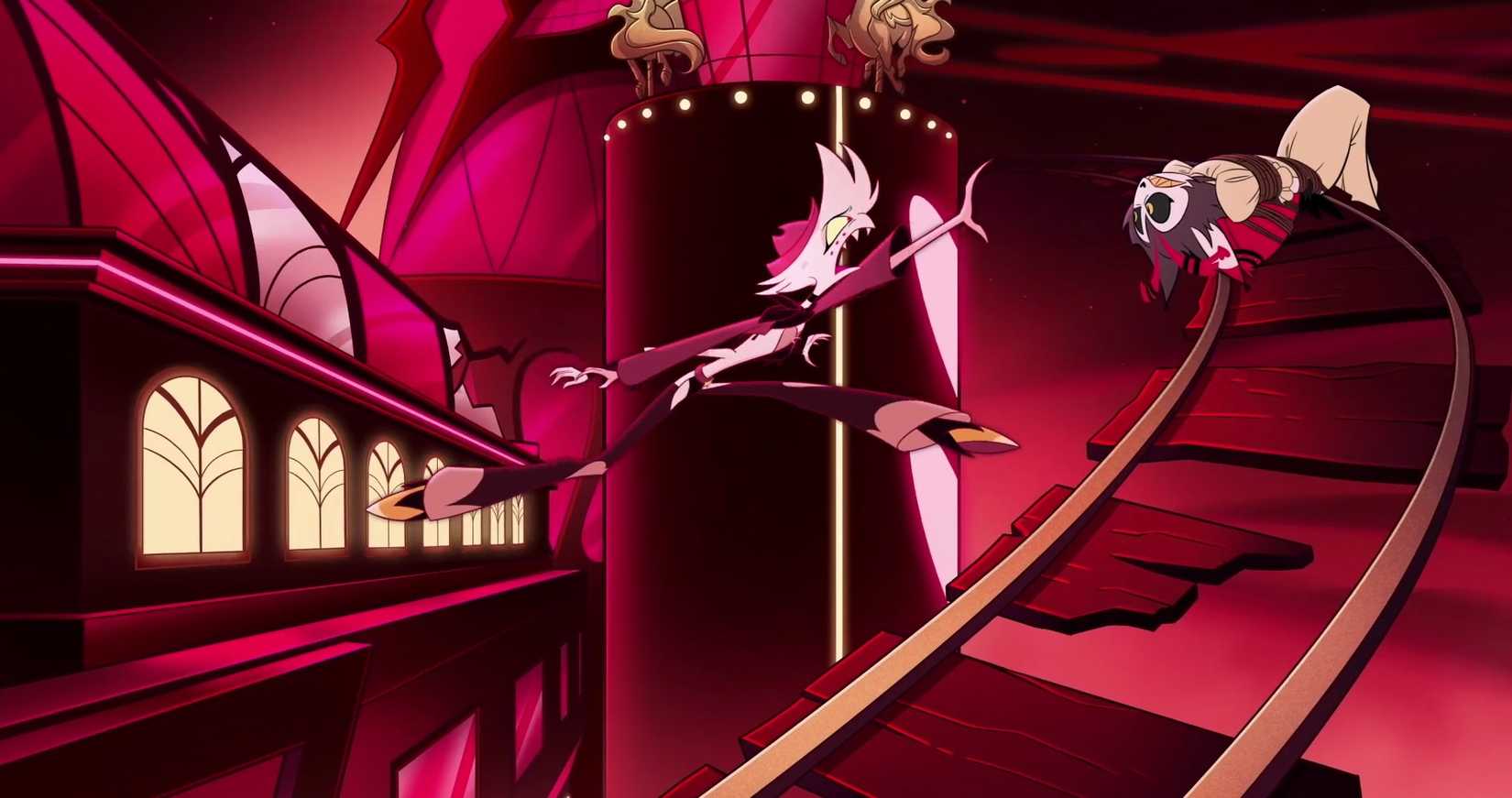 Angel saltando para Husker no Hazbin Hotel Season 2