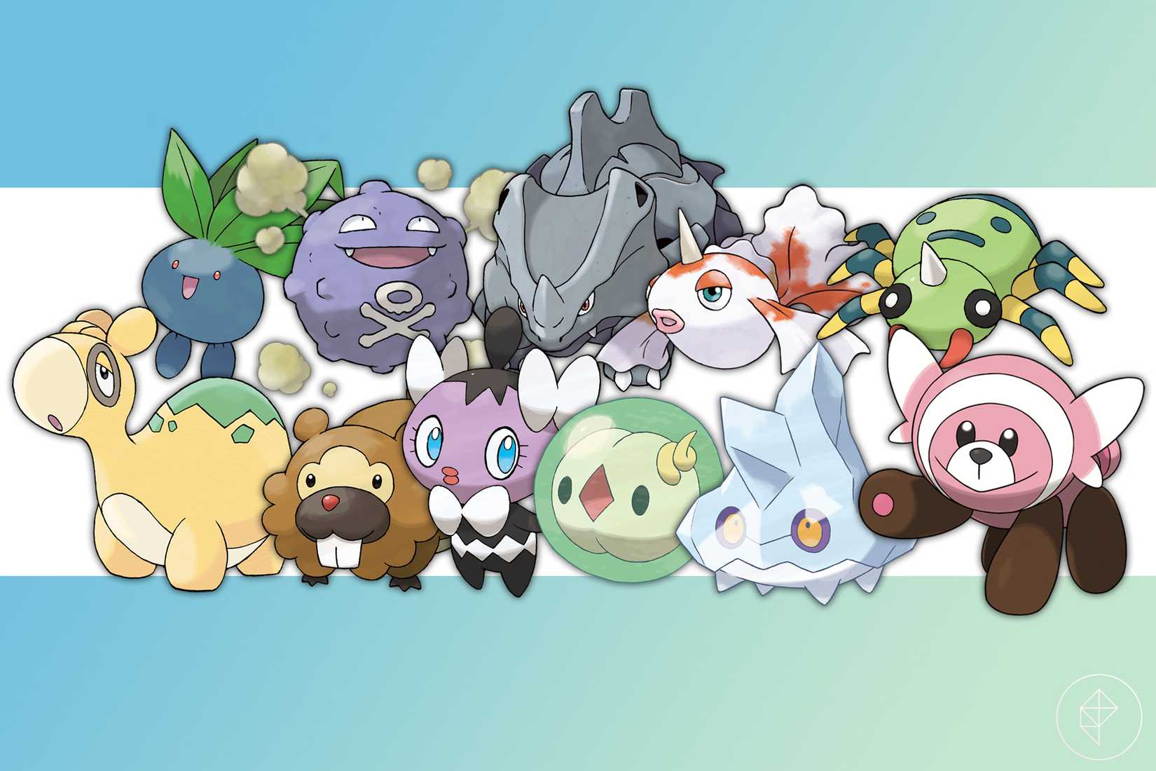 Todo o Ditto Pokémon: Oddish, Koffing, Rhyhorn, Goldeen, Numel, Bidoof, Solosis, Bergmite e Stufful