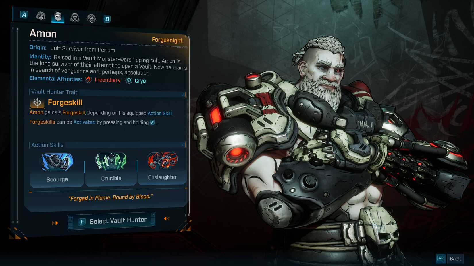 A Borderlands 4 Captura de tela mostrando as árvores de habilidade de Amon