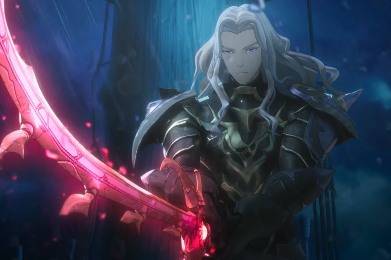 Imagem de Fire Emblem Fortunes Teave. Mostrando Dietrich com uma espada longa e vermelha.