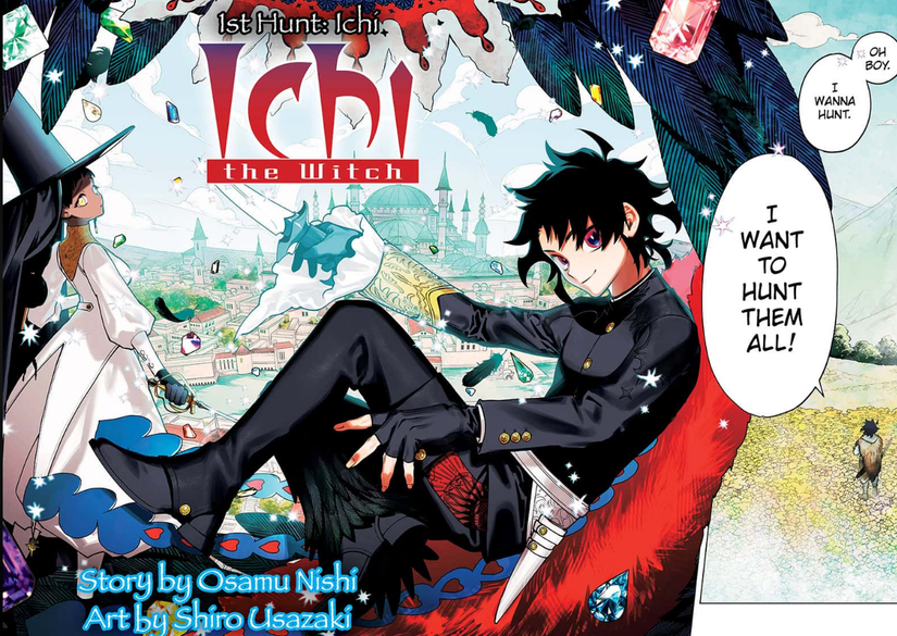 A página de título do primeiro capítulo de Ichi, a bruxa