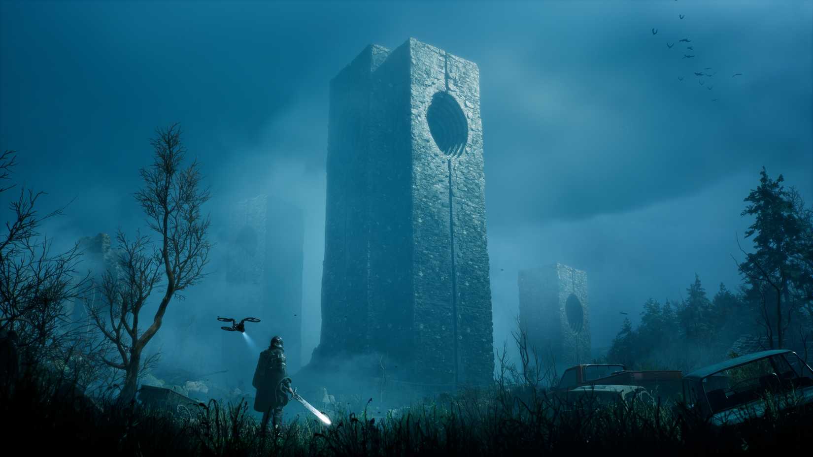 Remi se aproximando de uma torre em uma captura de tela do inferno somos nós.